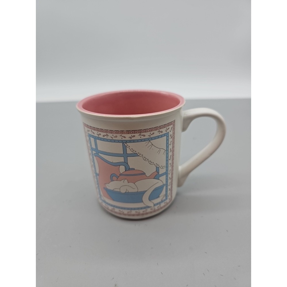 House of Lloyd Coffee Cup Mug 1989 Cat Mug Pink Inside Cottage Core